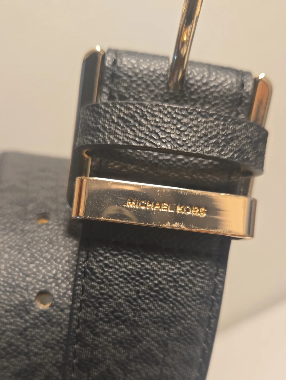 Michael Kors Black Logo Leather Belt with Gold Buckle